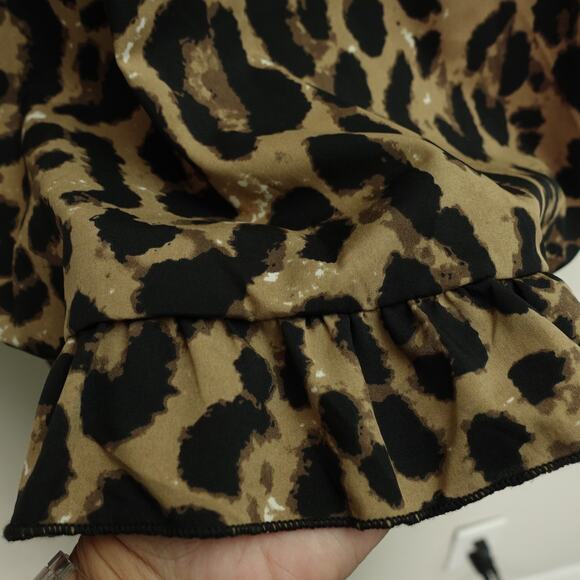 SHEIN LUNE Womens Leopard Print Ruffle Hem Surplice Dress Brown Black Size L - Picture 10 of 10